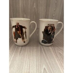 Vtg Norman Rockwell The Saturday Evening Post Mugs Set of 2  Coffee Cups